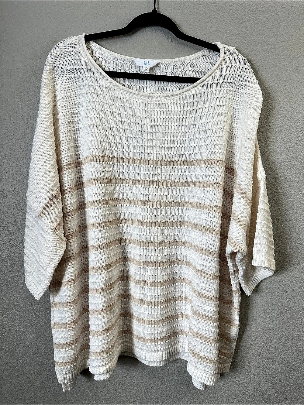 Time and Tru Striped Knit Sweater in White & Brown Size XXL (20)